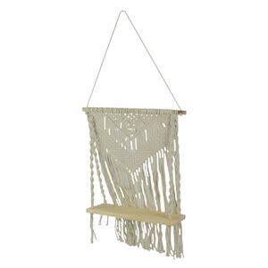 Boho Style Hand Tied Macrame Wall Hanging With Wooden Shelf